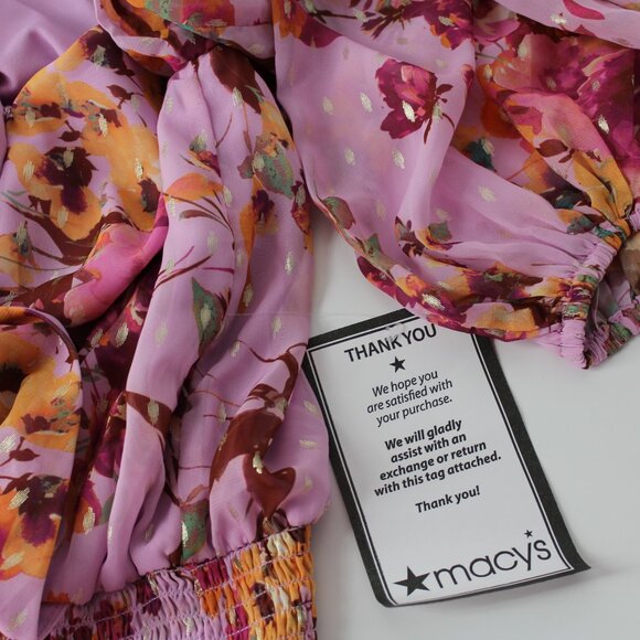 MSK Petite PM Smocked Sheer Lined Floral Balloon Sleeve Surplice top blouse New - Picture 9 of 12